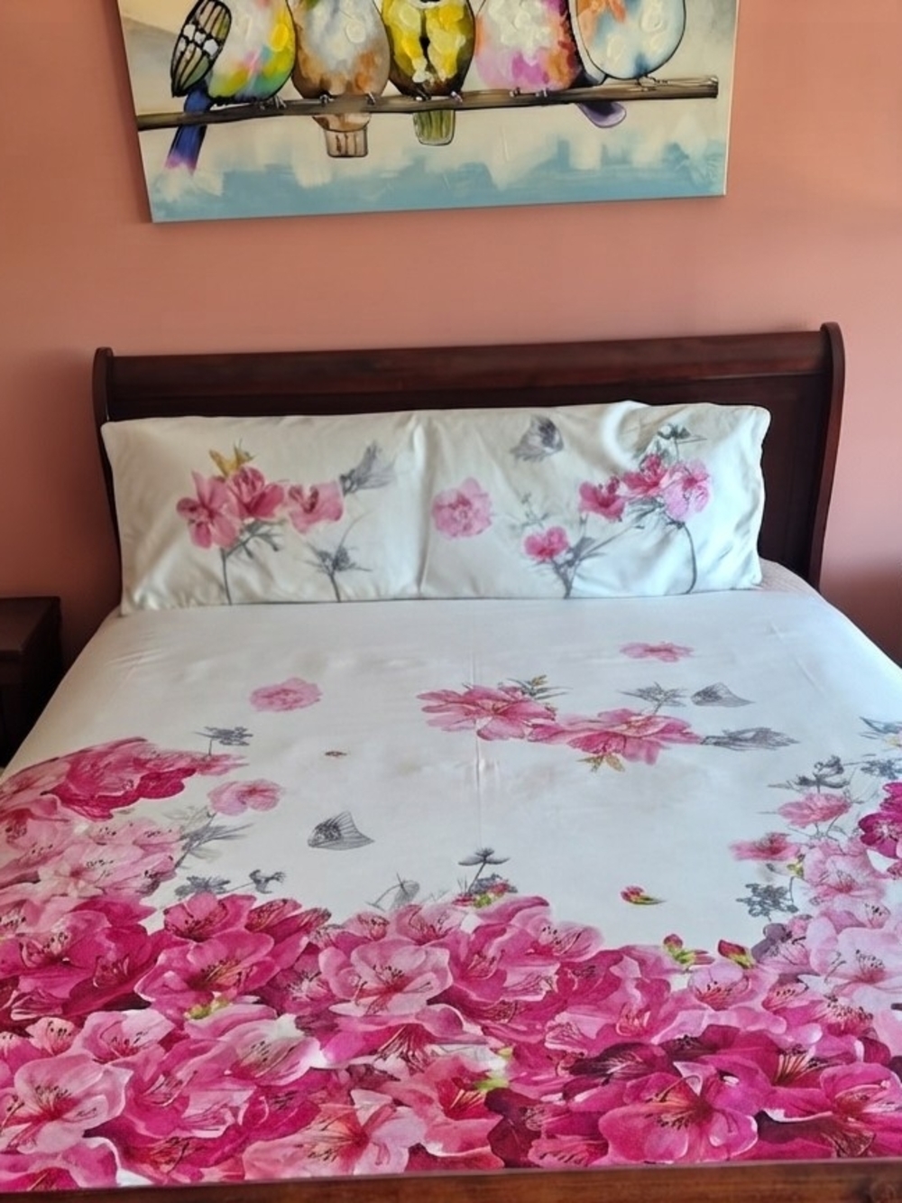 Ted Baker 3 Piece Floral Pink Blossom Duvet Set - Elegant Home Bedding Queen